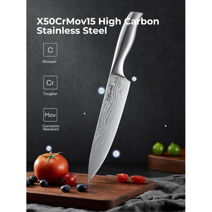 D.Perlla 15-Piece Self-Sharpening Knife Block Set - Professional Stainless Steel Kitchen Knife Set with Ergonomic Handles & Wooden Block