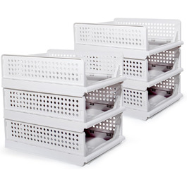 Closet Organizer 3-Piece Set, Foldable Storage Box, Organization System for Drawers, Lockers, and Closets (White) (Width-14cm*6)