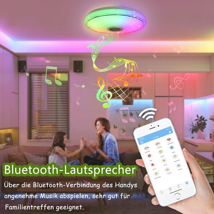 Світлодіодна стельова лампа 48W з Bluetooth-динаміком, діммована, зоряне небо, RGB, керування пультом або через додаток, музика, для спальні та дитячої кімнати