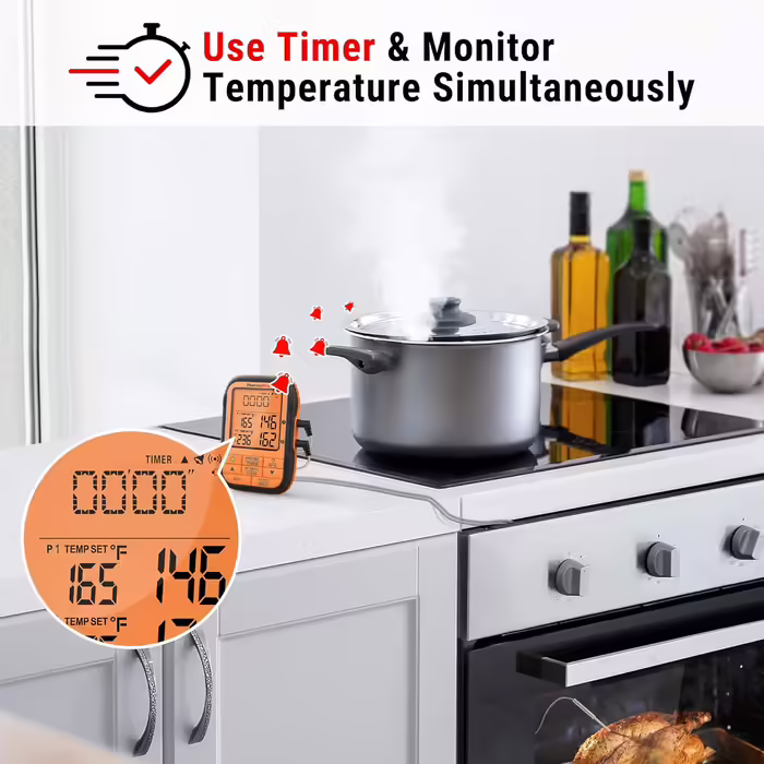 ThermoPro TP27C 150m Wireless Meat Thermometer with Meat/Roast Thermometer, IPX4 Waterproof, Large LCD Display, Kitchen Thermometer for BBQ, Gas Grill, Dutch Oven (2 Probes)