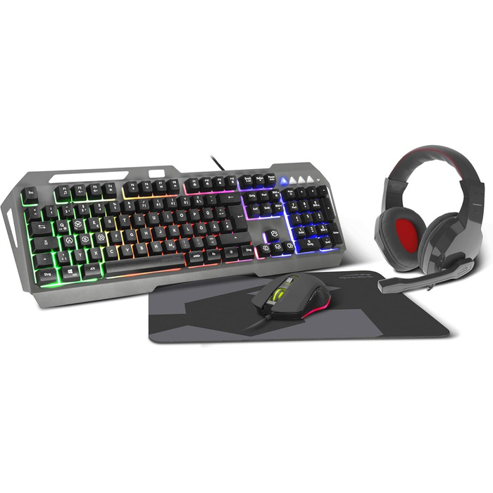 Speedlink LUNERA 4-в-1 RGB Ігровий Набір – Клавіатура, Миша, Навушники та Килимок для Миші, QWERTZ, Чорний