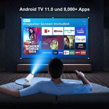 Mini проєктор Salange HY300Pro+: 4K, Wi-Fi 6, Bluetooth 5.2, Android 11.0, для домашнього кінотеатру, обертання 180°, сумісний з Phone/Xbox/Laptop/TV Stick/USB