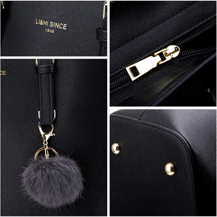 Стильна жіноча сумка-шопер LI&HI для навчання та міста, чорна з помпоном 34x29x15.5 см