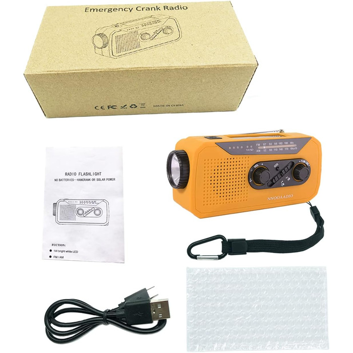 Радіо Solar-Radio з ручним генератором, AM/FM, погода, ліхтарик, SOS, 2000 mAh, Powerbank, навушник, для надзвичайних ситуацій та активного відпочинку, помаранчеве