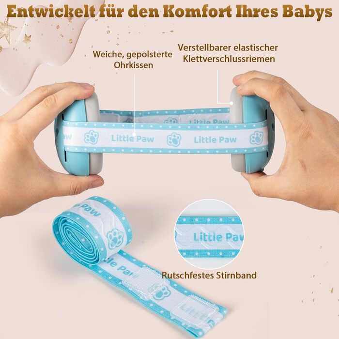 Навушники для захисту від шуму для малюків та дітей до 48 місяців - захист від шуму, регульоване антиковзне наголов'я, запобігання пошкодженню слуху, покращення сну (Блакитний)