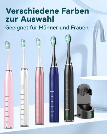 Електрична звукова зубна щітка для дорослих з відбілюючим ефектом - Ultraschall Zahnbürste з 8 насадками, 5 режимами чищення та кейсом для подорожей (Синій)