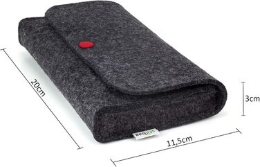 Wool felt bag for electronics accessories, anthracite color, red button