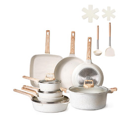 Набір посуду VEVOR з нержавіючої сталі 19 предметів з кришкою з термостійкого скла, антипригарне покриття, для приготування їжі на індукційній плиті, підходить для кемпінгу та дому (білий)