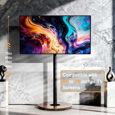 Підставка для телевізора Unho з регульованою висотою та коліщатками, для екранів 40-75 дюймів, VESA 600x400 мм, до 50 кг (Чорний)