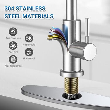 Кухонний змішувач Wasserhahn з висувною лійкою, поворотний на 360°, 2 функції, однорідний, для кухні (сріблястий)