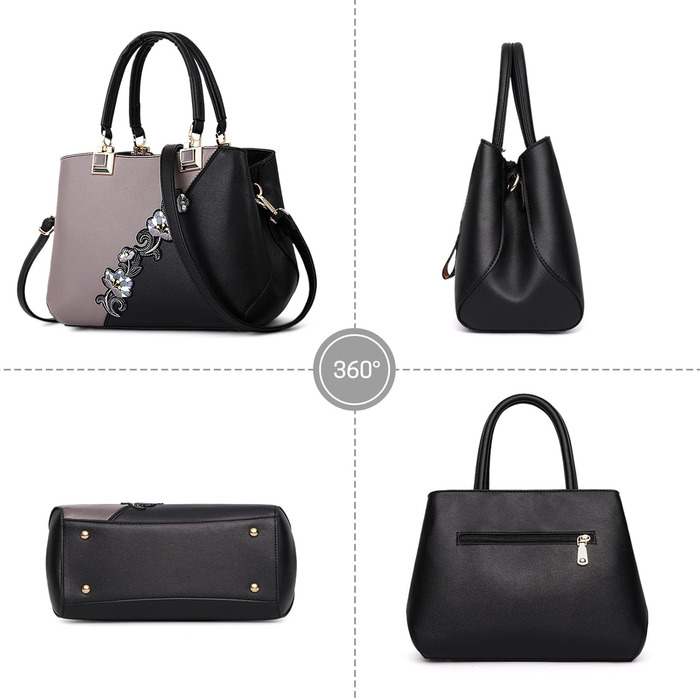 Сумка жіноча DIRRONA сіра: сумка-тоут, сумка через плече з квітковою вишивкою та помпонами для роботи, відпочинку, подорожей, вечірок та весіль