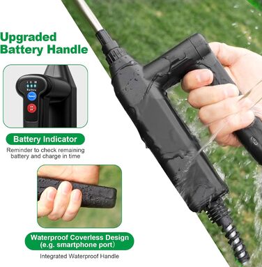 SYLSTAR Battery-Powered Sprayer with 3 Spray Speeds, 7.4V Powerful Electric Plant Sprayer, 4 Adjustable Nozzles Electric Sprayer, 8m Hose and 60cm Extendable Spray Wand
