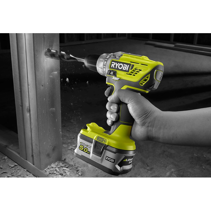 RYOBI 18V ONE+ акумуляторний дриль-шуруповерт комплект R18DD3-120S, включає акумулятор 18V 2.0Ah Lithium+, зарядний пристрій, кейс для інструменту