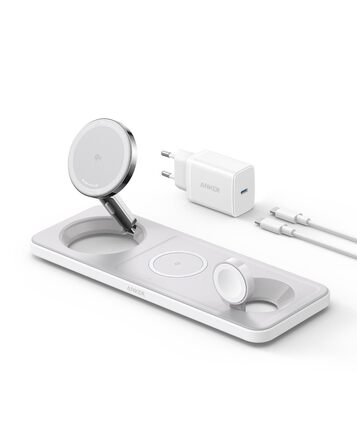 Складана бездротова зарядна станція Anker MagGo 3-в-1 Qi2 15W для iPhone 17/16/15/14/13/12, Apple Watch Ultra та AirPods Pro (з адаптером USB-C та кабелем)