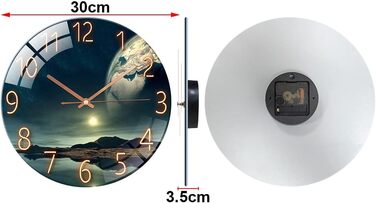 ALEENFOON Glass Wall Clock 30cm Silent Non-Ticking Decorative Round Wall Clock for Living Room Kitchen Bedroom Hallway Office (Ocean Wonder)
