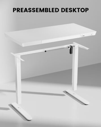 Електричний скляний стіл ErGear 120x60 см з регулюванням висоти, висувною шухлядою, для дому та офісу, біла скляна стільниця, білий каркас