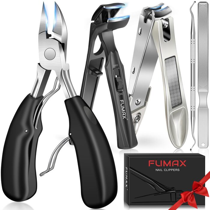 Кусачки для нігтів для літніх людей з широкими щелепами та довгою ручкою, кусачки для кутикули з кутовою головкою, для товстих нігтів, з контейнером для збору обрізків, подарунковий набір для чоловіків та жінок, чорні