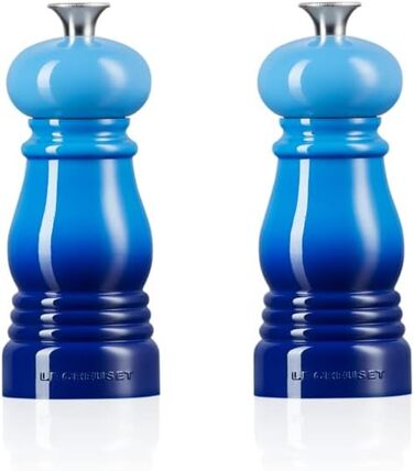 Le Creuset Small Mill Set, Salt and Pepper Mills, ABS Plastic, Each 5 x 5 x 12.1 cm, Ceramic Grinder, Azure, 44900112200000