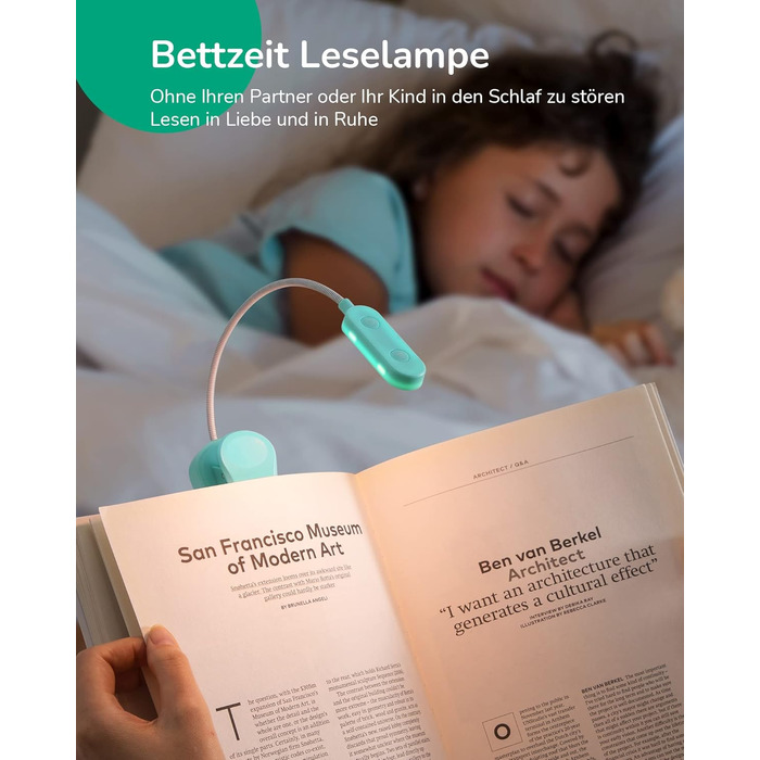 EDISHINE LED Кліпса для читання: USB-лампа з 3 кольорами та регулюванням яскравості, для дітей, для ліжка, авто, столу, кута. Захищає зір.