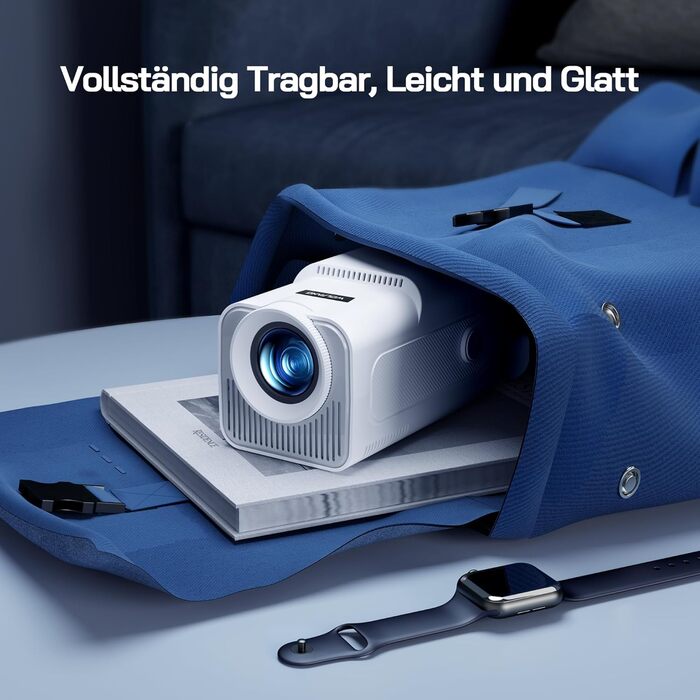 WOLFANG Міні проєктор 4K з Netflix, 26000 люмен, WiFi 6, Smart, 50% Zoom, корекція трапеції, 180° поворот, сумісний з TV Stick/iOS/Android/PC/PS5/HDMI/AV