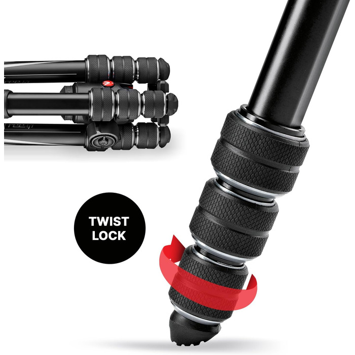 Компактний дорожній штатив Manfrotto Befree Advanced з кулястою головкою та важелем блокування, алюміній, для DSLR та бездзеркальних камер (GT Twist Black)