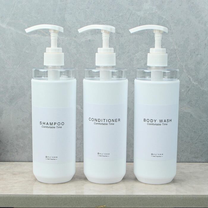 Набір дозаторів для душу Goyiseе, 3 шт. з пластику сірого кольору для мила та шампуню, аксесуари для ванної кімнати