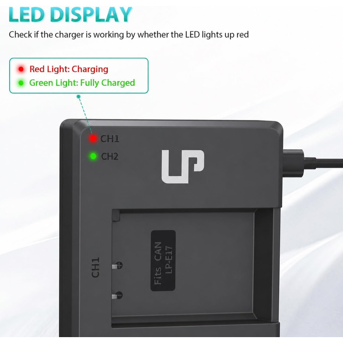 Акумулятор Canon LP-E17 + Двоканальний зарядний пристрій 2x1450mAh для EOS R8 R10 R50 RP Rebel T6i T7i T8i SL2 SL3 77D 200D 750D 760D 800D M3 M5 M6 Mark II