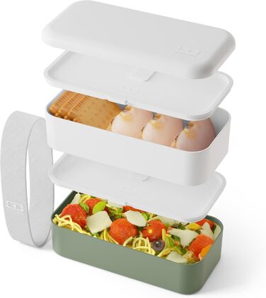 Monbento – Bento Box для дорослих: 2-рівнева ланчбокс з мікрохвильової пічці, BPA-free, для роботи/meal prep, Moka (білий/зелений)
