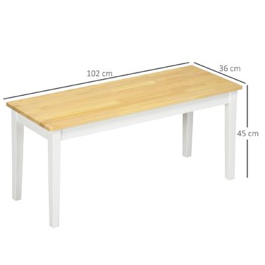 HOMCOM 2-Seater Bench up to 220 kg load capacity made of pine wood in white, dining bench kitchen bench living room bench 102 x 36 x 45 cm