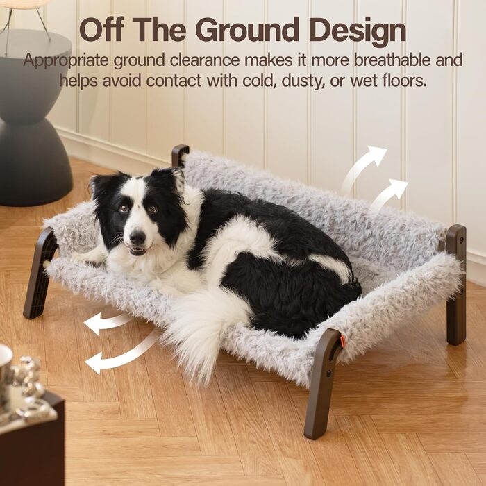 MEWOOFUN Dog Sofa Dog Bed Elevated No Dogs - Dog Beds for No and medium-sized dogs with Non-Slip Bottom, Breathable Woven Bed with Removable, Cat Sofa 61 x 53 x 28 cm, (XL, Grey)