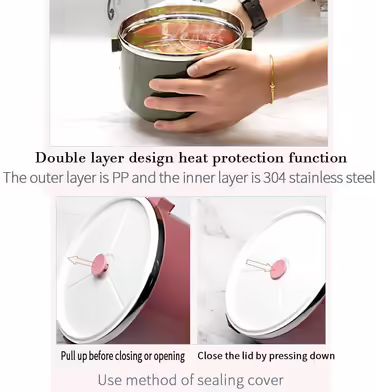 SANQIAHOME 4-Layer Multi-Layer Stackable Stainless Steel Lunch Box, Leak-Proof, Pink