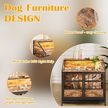 Клітка для собак з полицею та столиком, міцна, для середніх собак, чорна, 80x50x76 см