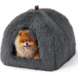 Ліжко для котів BEDSURE велике, 44x44x44 см, сіре. З м'якою подушкою та іграшкою. Легко миється. Внутрішній будиночок для кота.