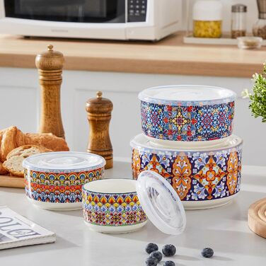 Набір супових та салатних мисок Vancasso (4 шт.) з кришкою, кераміка, 300/600/1080/1800 мл - для обіду, пікніка, кухні