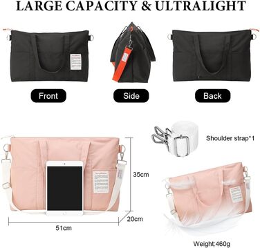 Спортивна сумка Flintronic для жінок, дорожня сумка-мішок, сумка на вихідні з чохлом для візка, водонепроникна, сумка для тренажерного залу, дорожня сумка, ручна поклажа для спорту, подорожей, літака (Рожева)
