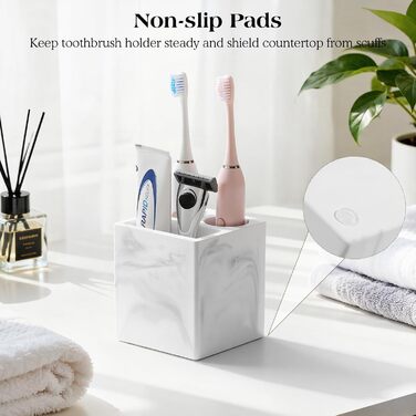 Тримач для зубних щіток Luxspire з 5 відсіками, керамічний, для ванної кімнати, електричних щіток та пасти, білий мармур