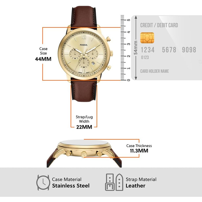 Годинник чоловічий Fossil Neutra Chronograph, шкіряний ремінець (коричневий/золотий), кварцовий механізм