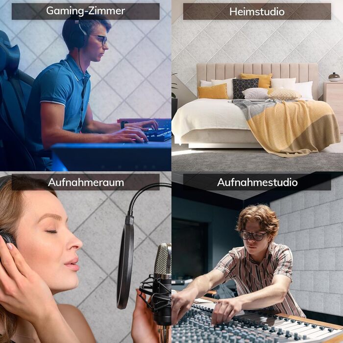 Акустичні панелі TONOR самоклеючі, квадратні звукопоглинаючі плити з поліестеру 30x30x0,9 см, 18 шт, сірі — шумоізоляція для стін, стелі та дверей