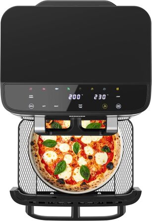 Фритюрниця Cecotec Cecofry DuoLevel 10000 - 10 л, 2 контейнери, 2000 Вт, вертикальний дизайн, сенсорний екран, нержавіюча сталь, піцца-камінь