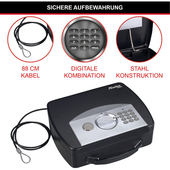 MASTER LOCK Portable Safe with Combination Lock and Cable - P008EML - Secure Storage for Electronics, Documents, Cash & More