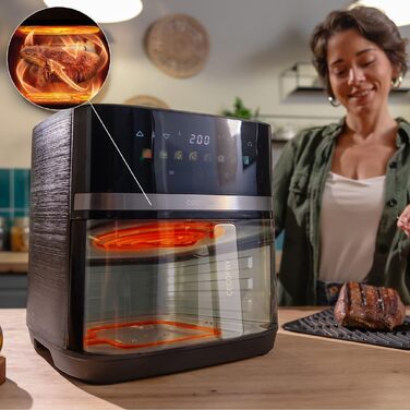 Аерофритюрниця Cecotec Cecofry&Grill Duoheat 10000 з грилем, 2800 Вт, 10 л, з вікном перегляду, чорна