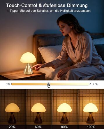 Бездротова настільна лампа-грибок, акумуляторна, з сенсорним регулюванням яскравості, мініатюрна золота атмосфера для спальні, їдальні, патіо, ванної кімнати