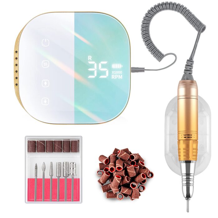 Електричний апарат для манікюру та педикюру Madenia TouchPro – 35000 об/хв, з LED-дисплеєм, 6 насадок, для гелевого манікюру