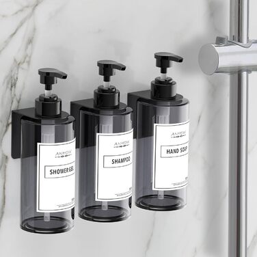 Набір дозаторів для мила на стіну 4er, сірий, 500 мл, без свердління, з наліпками