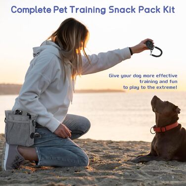 Набір для собак: сумка для ласощів, клікер, диспенсер для відходів, сумка на пояс (сіро-зелений внутрішній кишеньковий відсік)