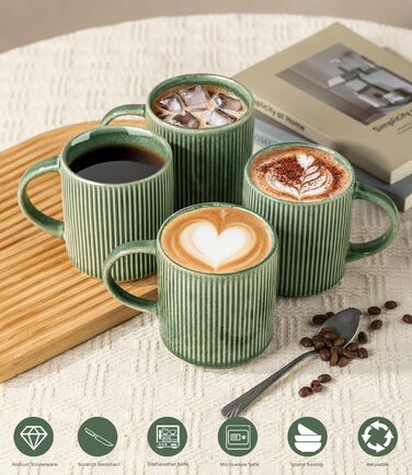 Набір посуду GBhome з реактивної глазурі для 6 осіб, 18 предметів. Ручна робота, керамічний посуд, безпечний для мікрохвильової печі та посудомийної машини. Глибокий зелений колір (Immergrün). Включає 6 чашок.