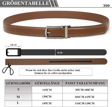Чоловічий шкіряний ремінь JasGood з автоматичною пряжкою, 33 мм, регульований, для костюма, бізнесу, повсякденного носіння, D-коричневий, 115 см (підходить для обхвату талії 85-100 см)