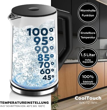 Balter Stainless Steel Electric Kettle with Temperature Control - 40°C-100°C, Double Wall, BPA Free, 1.7L, 2200W, Quiet Kettle