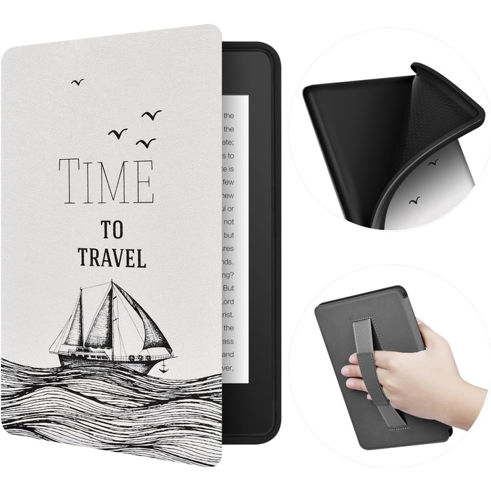 Чохол для Kindle 6 дюймів (2022 та 2024) ERUNTO: TPU з текстурою тканини, ремінь, магнітна кришка, Smart Wake/Sleep, вітрильник