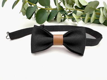 Чоловічий комплект аксесуарів з шкіри: метелик, підтяжки, нагрудна хустка, запонки (Чорний)